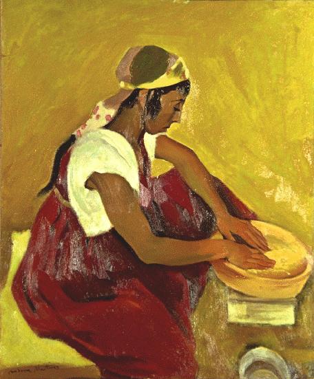 Yamina à la préparation du couscous, tableau du peintre Antoine MARTINEZ