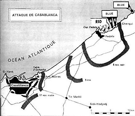 Les opérations à Casablanca et l'indication <BR>codée
des points de débarquement.